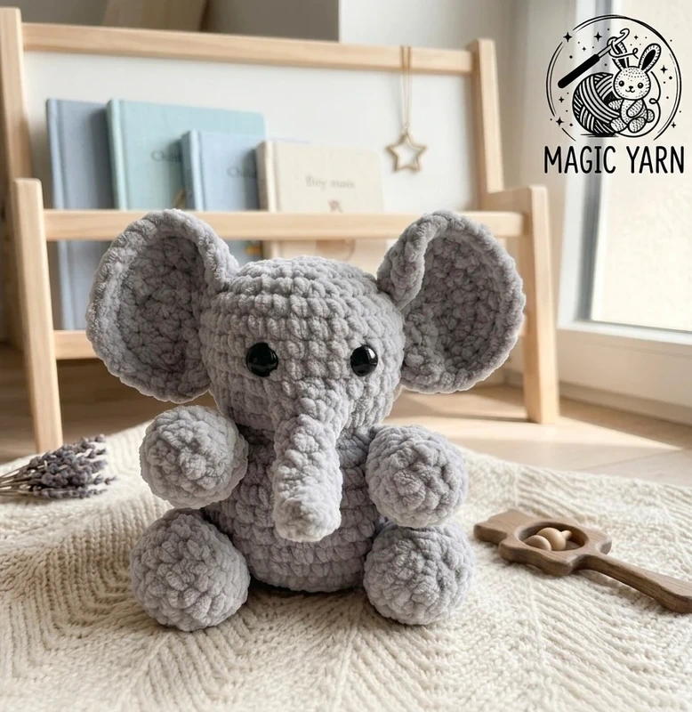Peluche éléphant au crochet – fait main, douceur artisanale