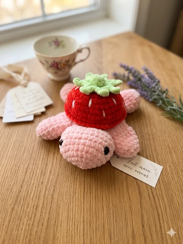 Tortue au crochet faite main – amigurumi fraise